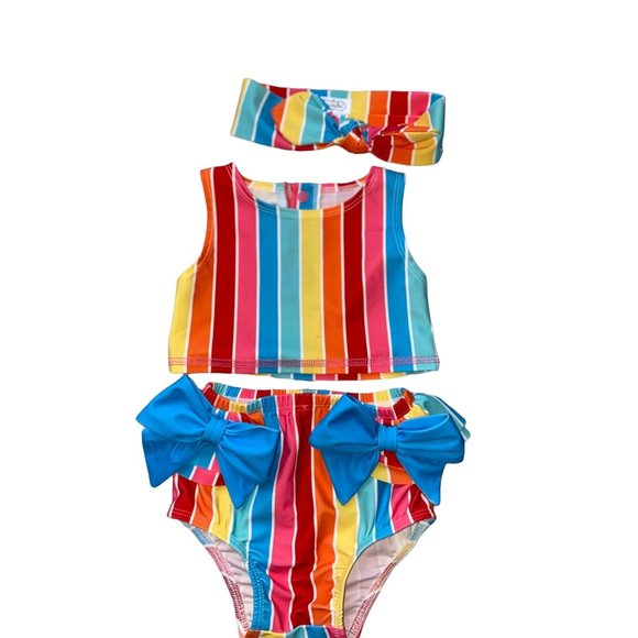 Mud Pie Rainbow Stripe Girl's Swimsuit Set 12-18m NWD